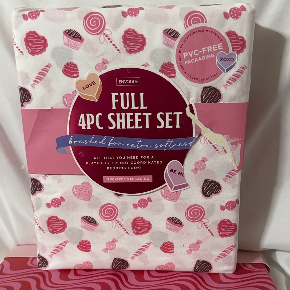 Envogue Pink and Red Candy Print 4PC Sheet Set Valentines Day